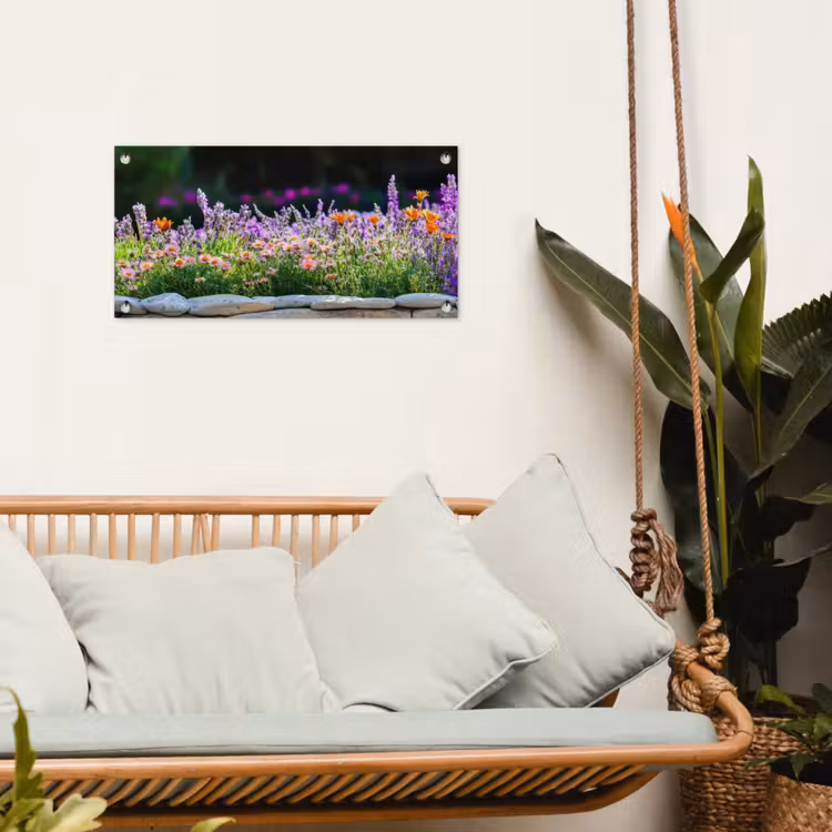 Tuinposter - Bloemen - Steenrand - Kleurrijk — 4