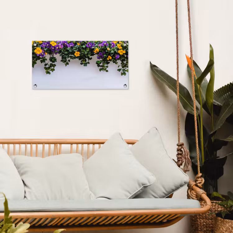 Tuinposter - Bloemen - Muur - Geel - Paars — 4