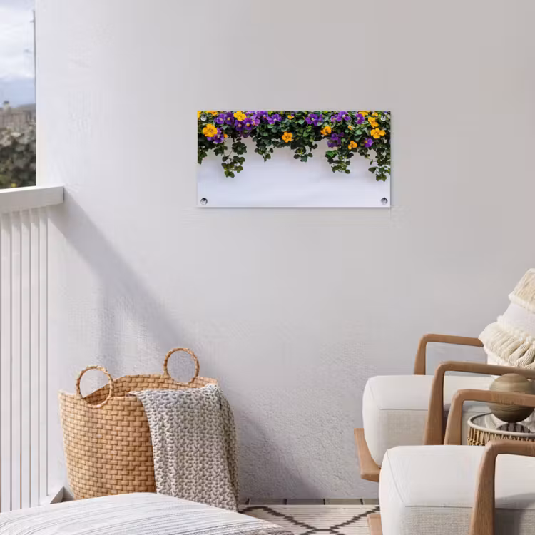 Tuinposter - Bloemen - Muur - Geel - Paars — 5