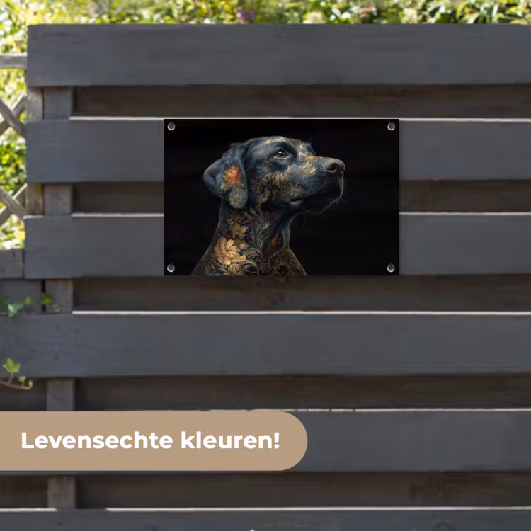 Tuinposter - Hond - Zwart - Bloemen — 6