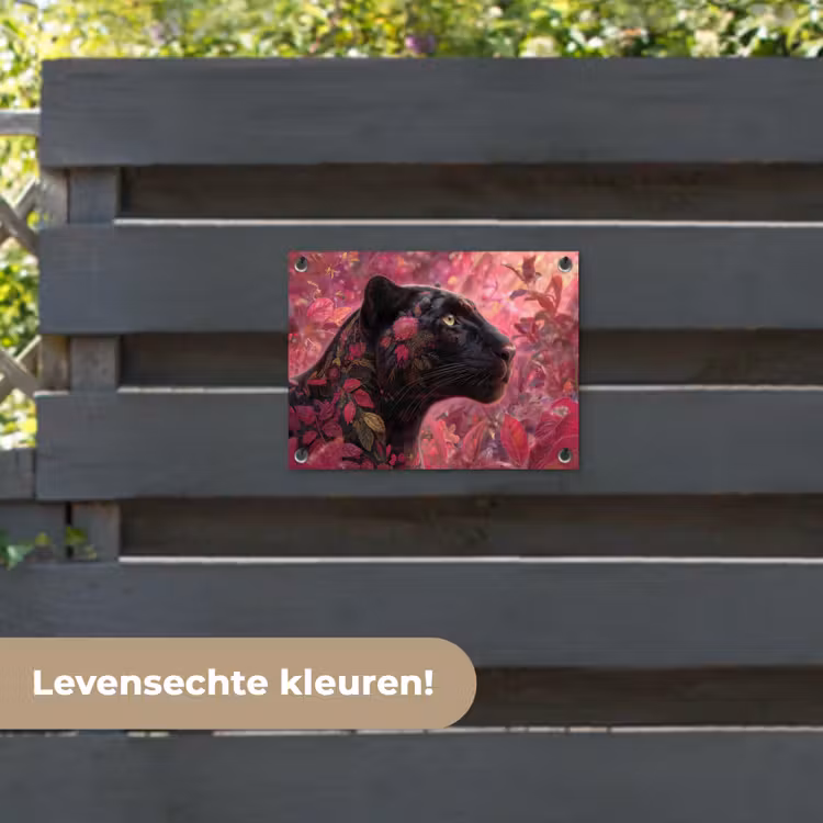 Tuinposter - Luipaard - Bloemen - Roze — 6