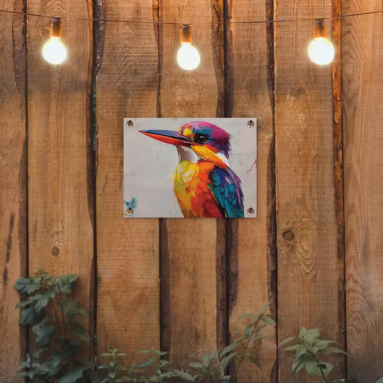 Tuinposter - Ijsvogel - Paars - Penseelstreken - Kleurrijk — 3