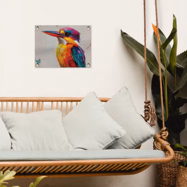 Tuinposter - Ijsvogel - Paars - Penseelstreken - Kleurrijk — 4