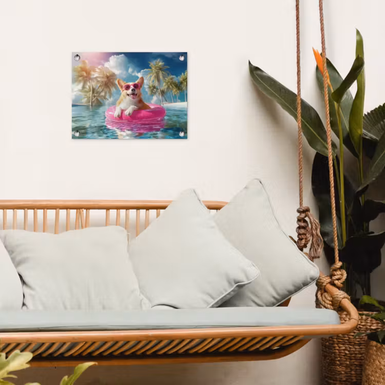 Tuinposter - Corgi - Zwemband - Roze - Zonnebril — 4