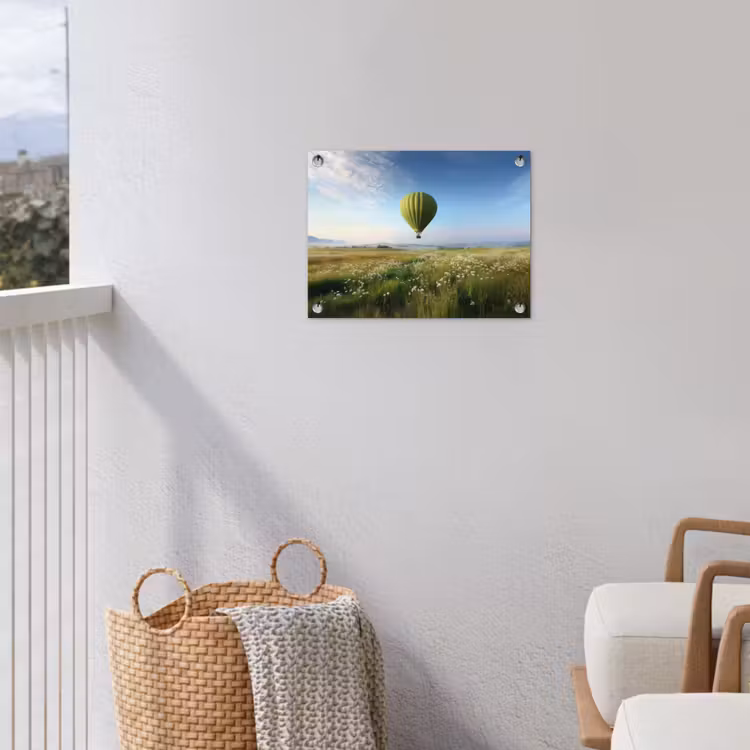 Tuinposter - Groene luchtballon - Weide - bloemen — 5