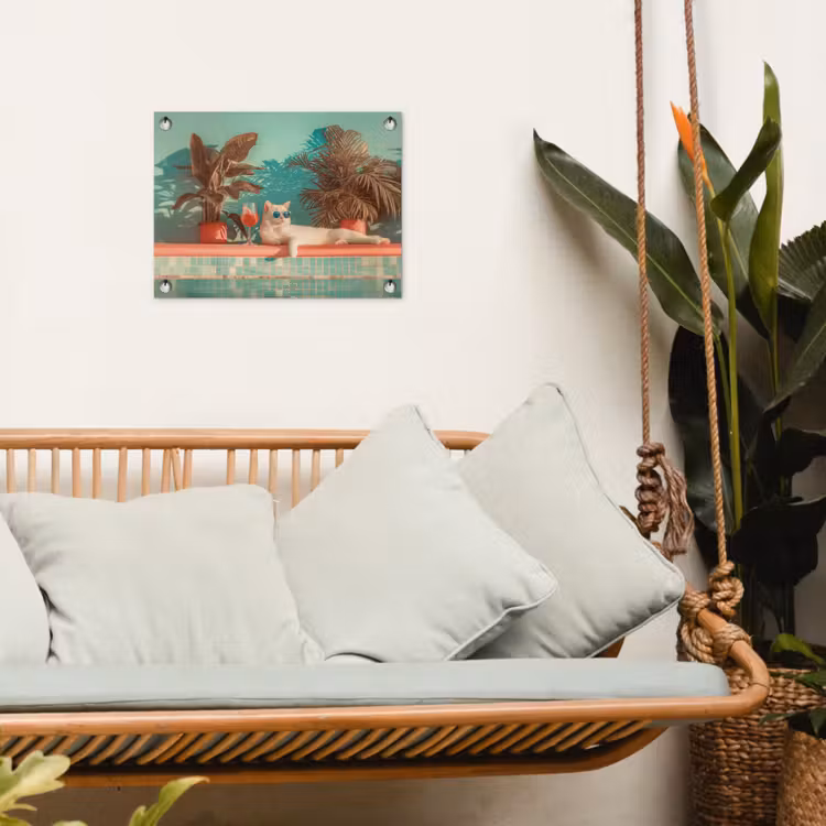 Tuinposter - Kat - Zwembad - Zonnebril - Drankje — 4