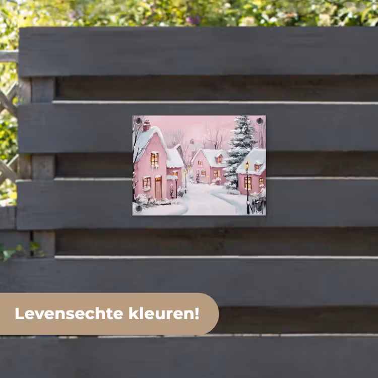 Tuinposter - Kerstdorp - Roze - Winter - Sneeuw - Huizen — 6