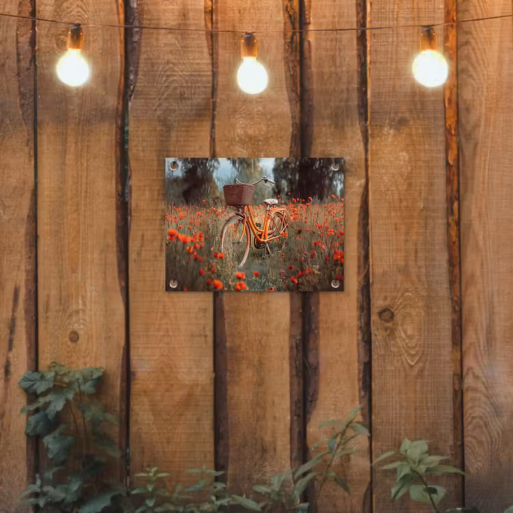 Tuinposter - Oranje fiets - Klaprozen - Bomen — 3