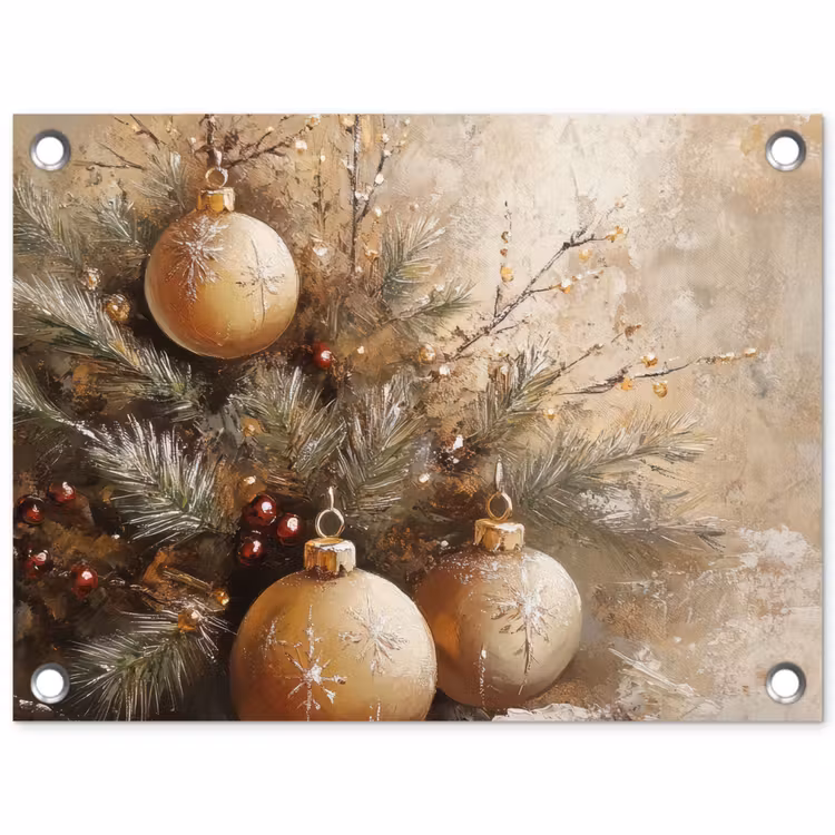 Tuinposter - Kerst - Kerstballen - Beige - Goud — 1