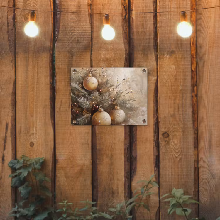 Tuinposter - Kerst - Kerstballen - Beige - Goud — 3