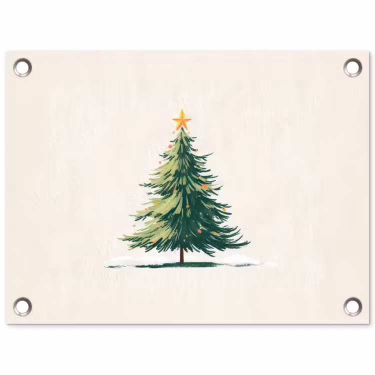 Tuinposter - Kerstboom - Illustratie - Ster - Sneeuw — 1