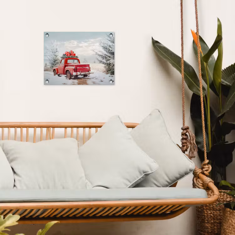 Tuinposter - Auto - Rood - Cadeaus - Winter - Sneeuw - Kerst — 4