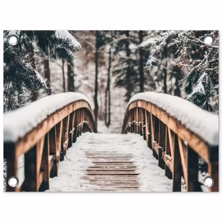 Tuinposter - Brug - Winterlandschap - Bos - Natuur - Sneeuw — 1