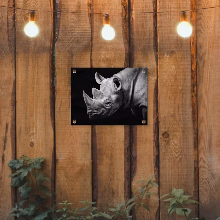 Tuinposter - Dieren - Neushoorn - Zwart - Wit - Portret — 2