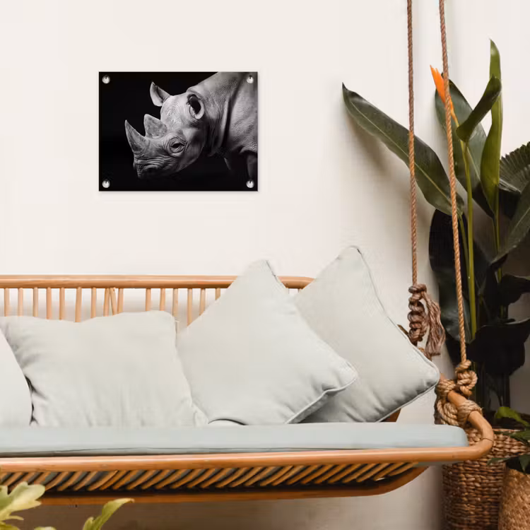 Tuinposter - Dieren - Neushoorn - Zwart - Wit - Portret — 4