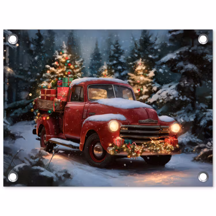 Tuinposter - Kersttruck - Sneeuwbos - Rood — 1