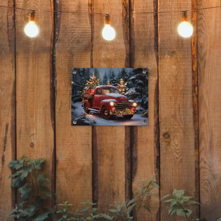 Tuinposter - Kersttruck - Sneeuwbos - Rood — 2