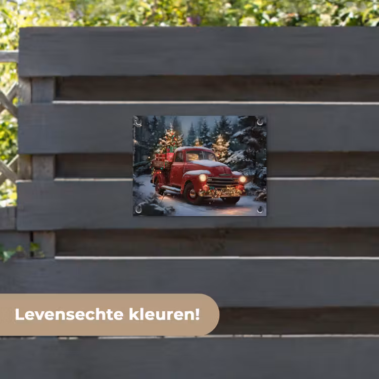 Tuinposter - Kersttruck - Sneeuwbos - Rood — 6