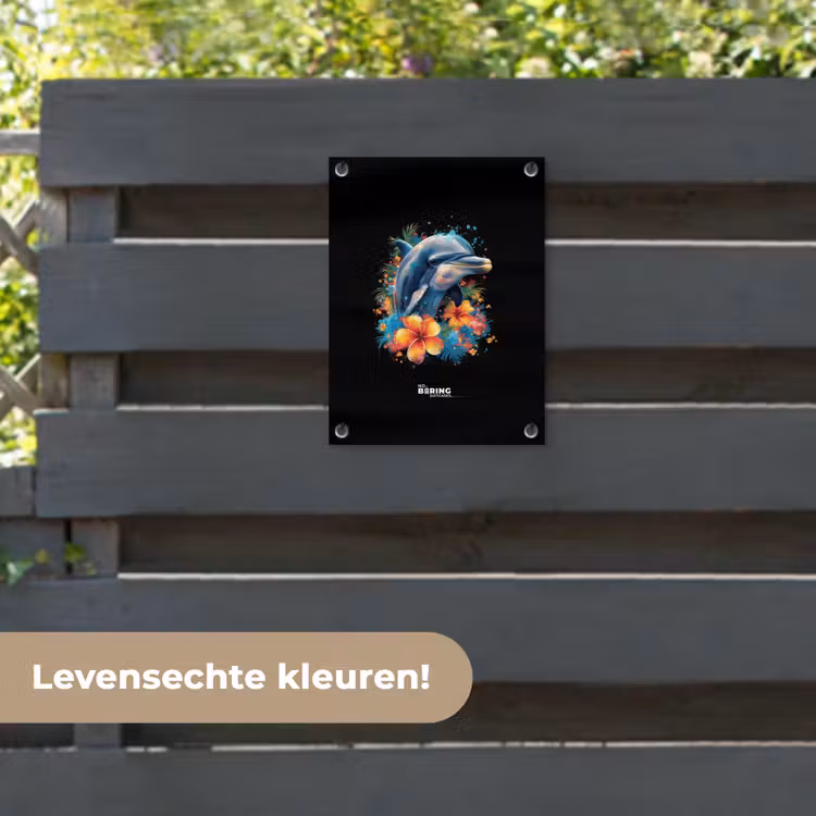 Tuinposter - Dolfijn te midden van graffiti bloemen — 6
