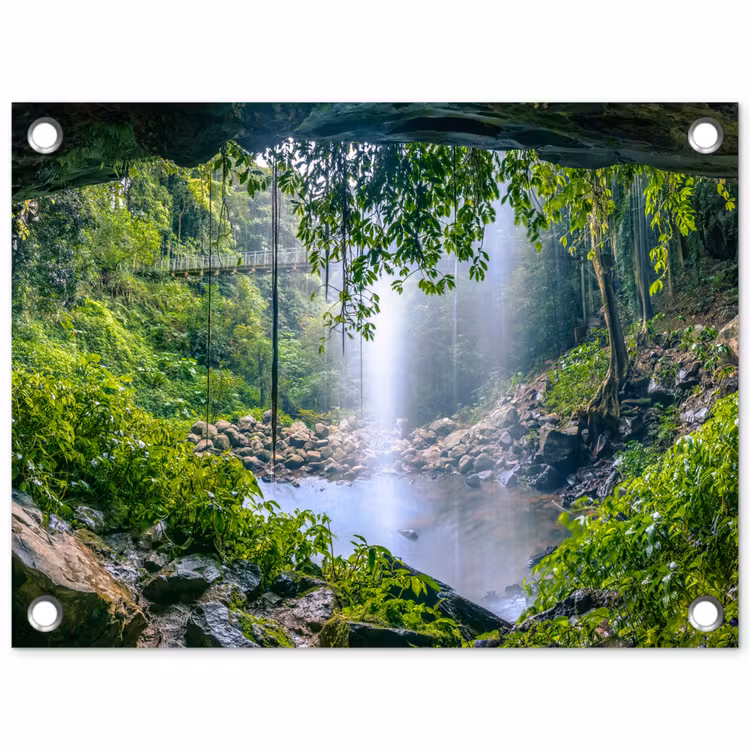 Tuinposter - Jungle - Regenwoud - Water - Waterval - Planten — 1