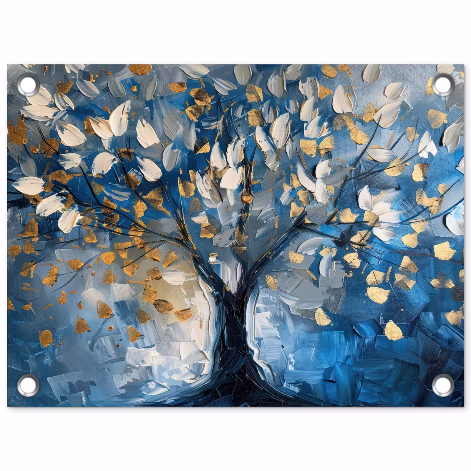 Tuinposter - Boom - Blauw - Goud - Abstract — 1
