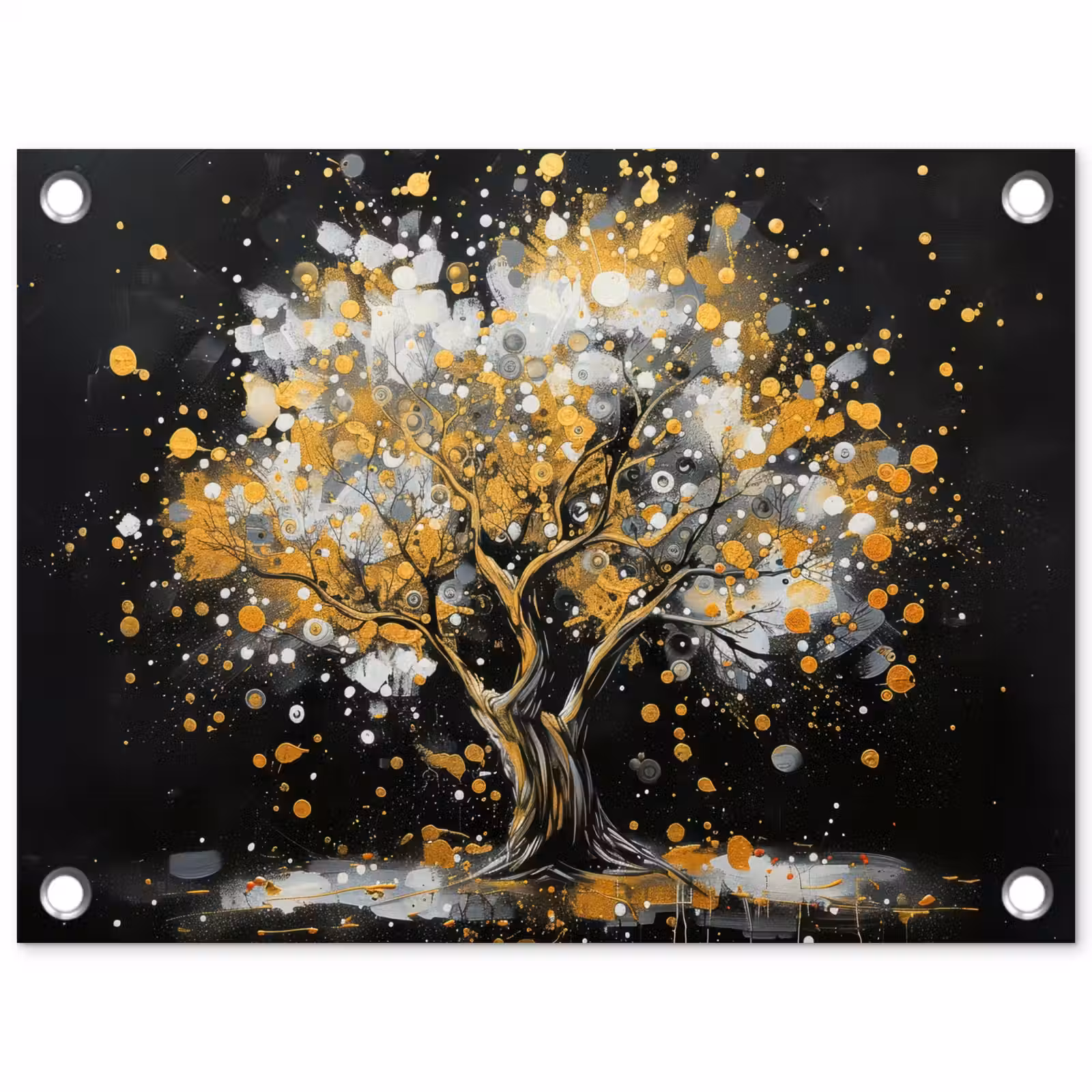 Tuinposter - Boom - Zwart - Goud - Wit - Modern — 1