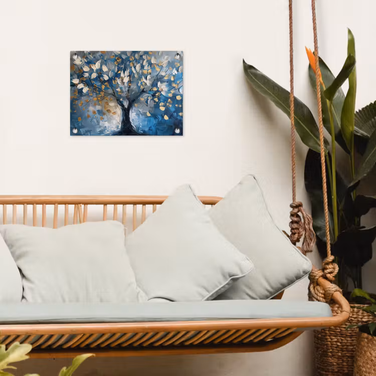 Tuinposter - Boom - Blauw - Goud - Abstract — 4