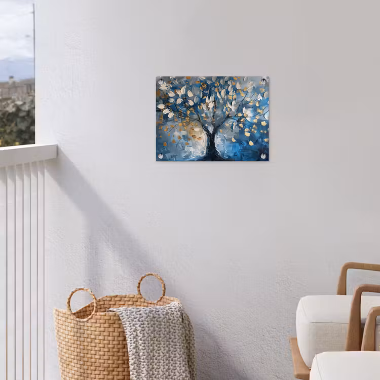 Tuinposter - Boom - Blauw - Goud - Abstract — 5