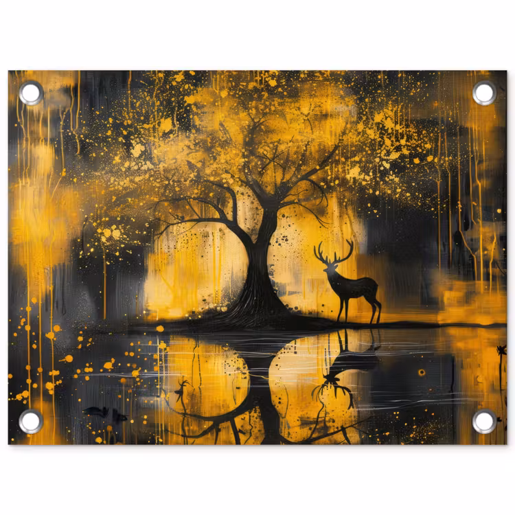 Tuinposter - Boom - Verflook - Hert - Natuur - Goud — 1