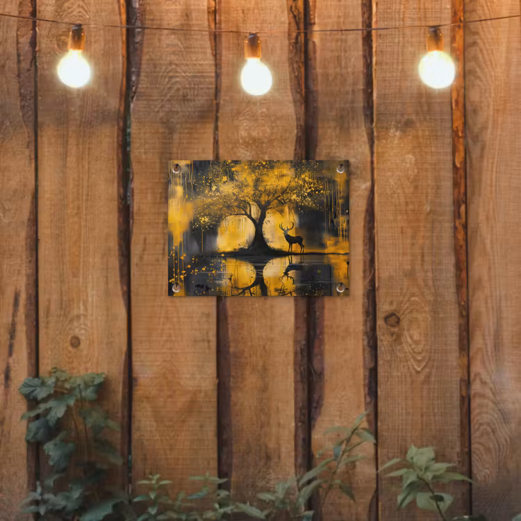 Tuinposter - Boom - Verflook - Hert - Natuur - Goud — 3