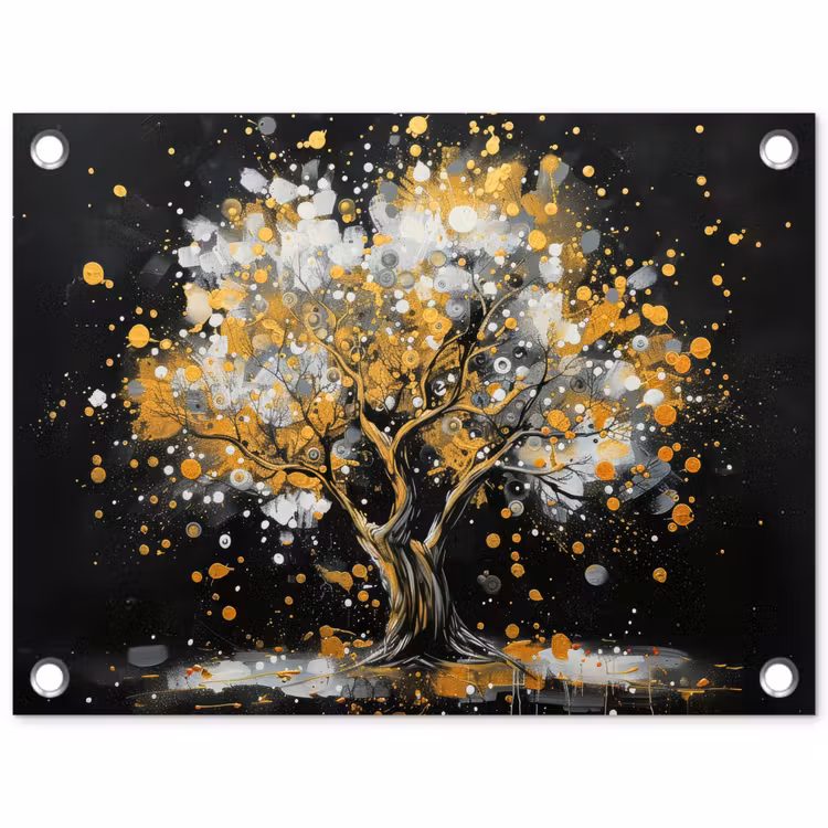 Tuinposter - Boom - Zwart - Goud - Wit - Modern — 1