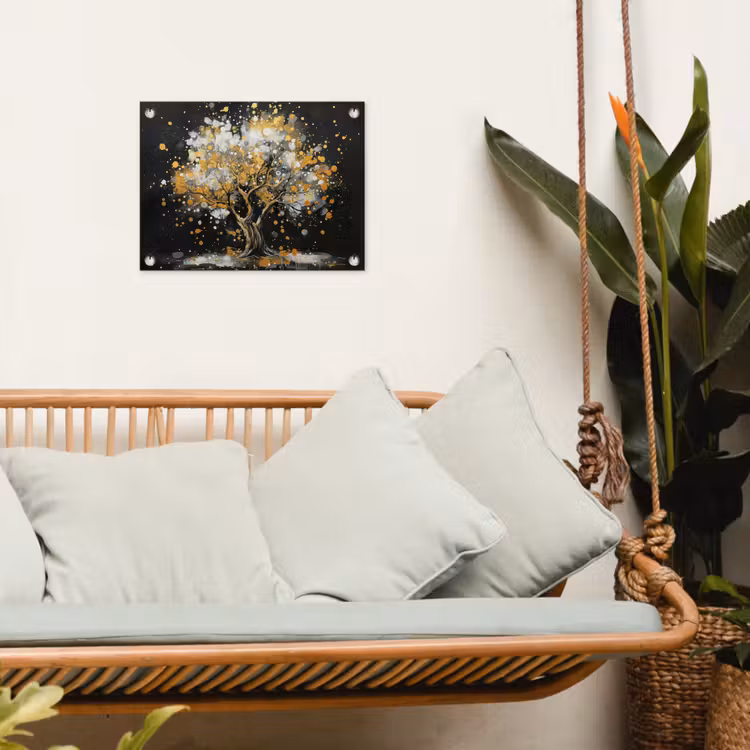 Tuinposter - Boom - Zwart - Goud - Wit - Modern — 4