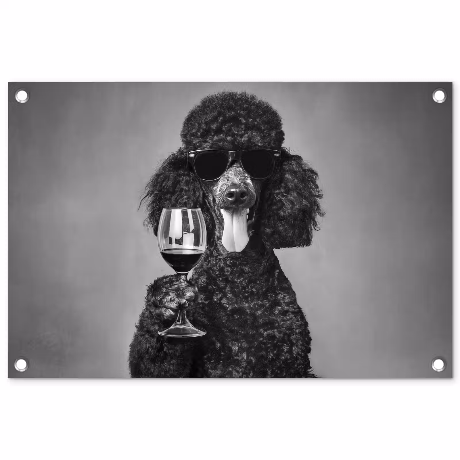 Tuinposter - Hond - Krullen - Zonnebril - Wijn — 1