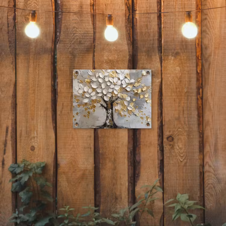 Tuinposter - Boom - Beige - Grijs - Goud - Abstract — 3