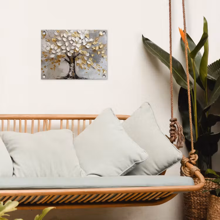 Tuinposter - Boom - Beige - Grijs - Goud - Abstract — 4