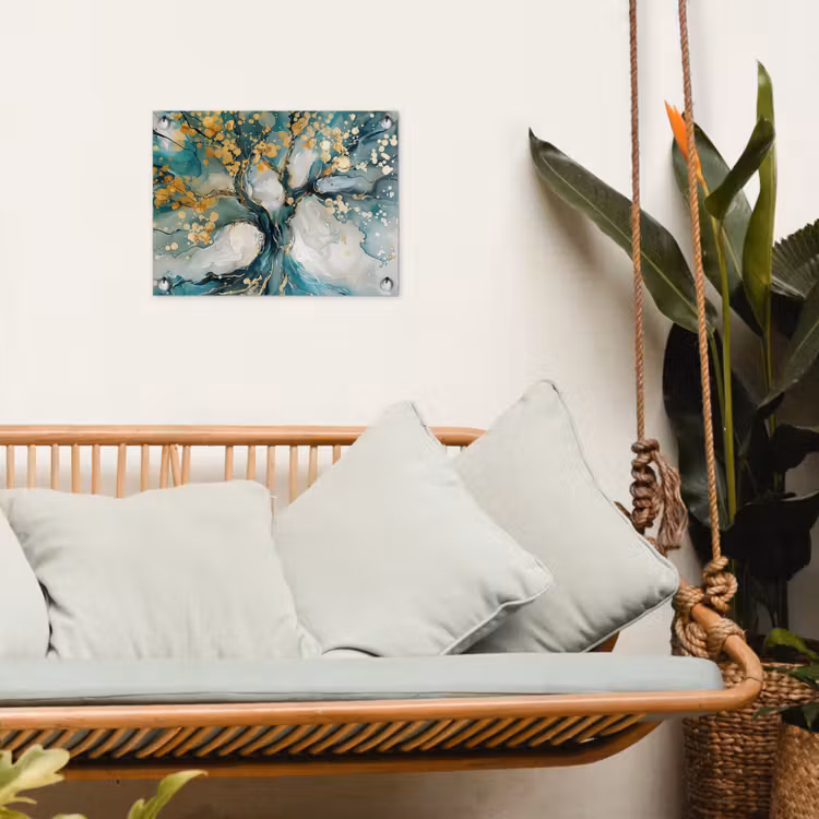 Tuinposter - Boom - Modern - Verflook - Turquoise - Goud — 4