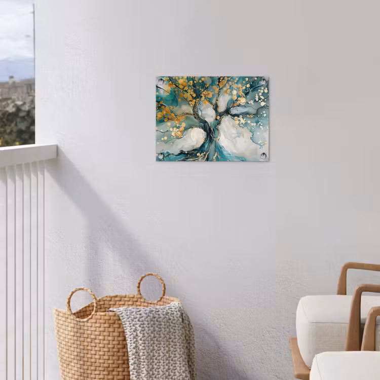 Tuinposter - Boom - Modern - Verflook - Turquoise - Goud — 5