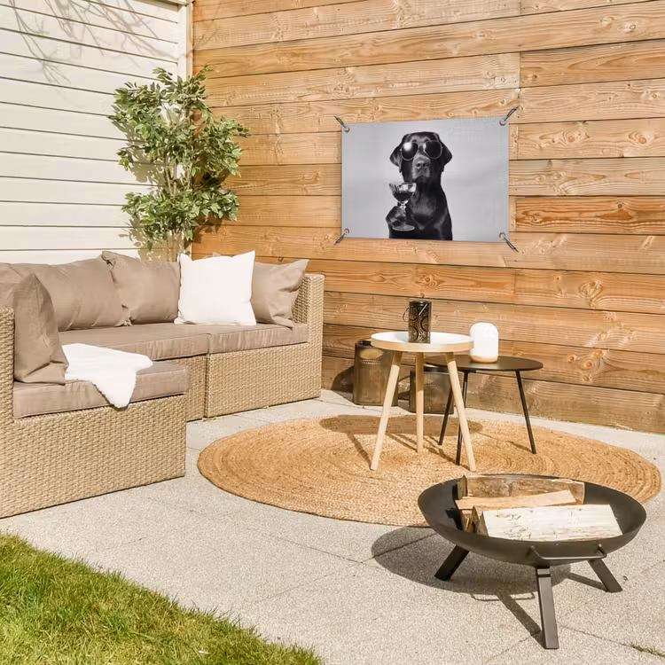 Tuinposter - Hond - Zwart - Wijnglas - Zonnebril — 3