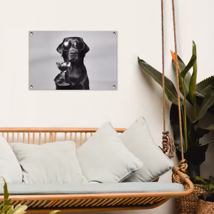 Tuinposter - Hond - Zwart - Wijnglas - Zonnebril — 4