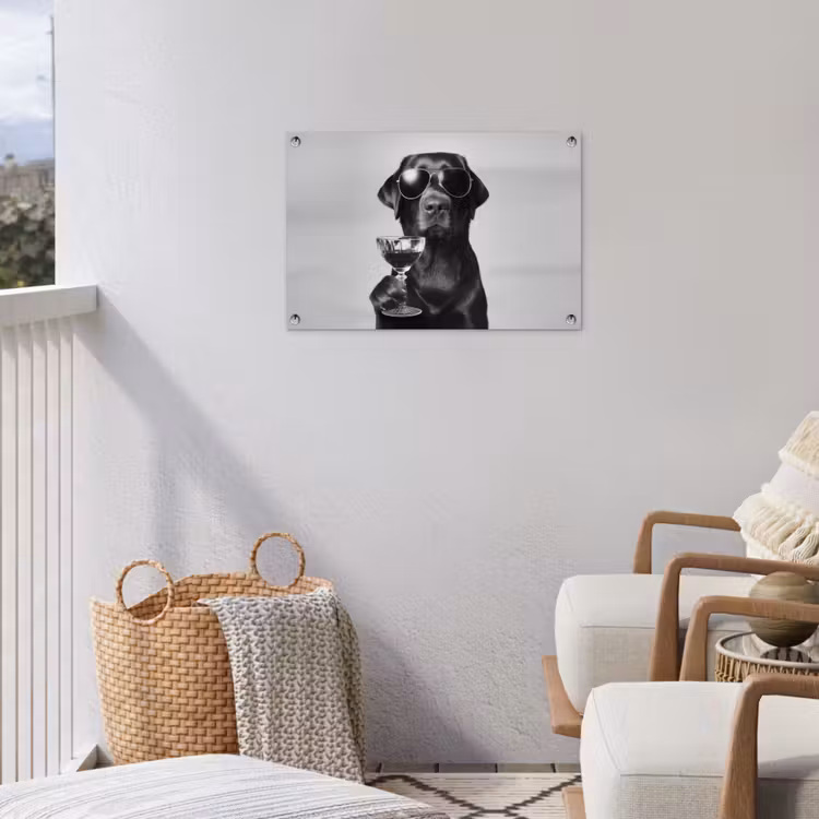 Tuinposter - Hond - Zwart - Wijnglas - Zonnebril — 5