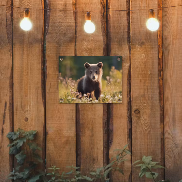 Tuinposter - Beer - Bloemenveld - Gras — 3