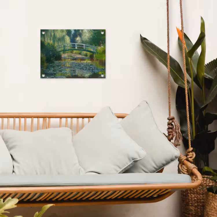 Tuinposter - Brug - Hout - Vijver - Waterlelies — 4