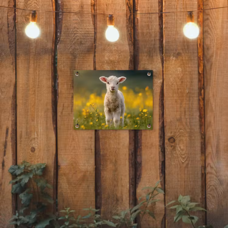 Tuinposter - Lammetje - Gras - Bloemen - Geel — 3