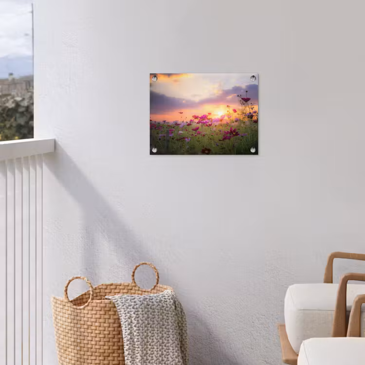 Tuinposter - Bloemen - Roze - Zonsondergang - Natuur - Weide - Horizon — 5