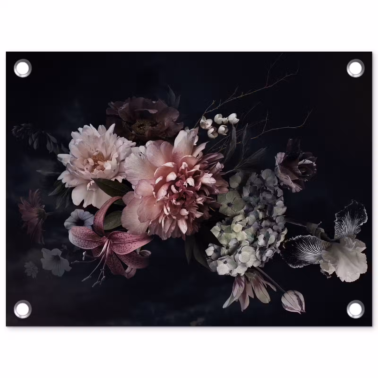 Tuinposter - Bloemen - Vintage - Pastel - Zwart - Boeket — 1