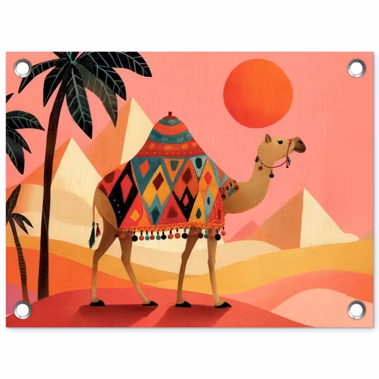 Tuinposter - Kameel - Pyramides - Rode zon — 1