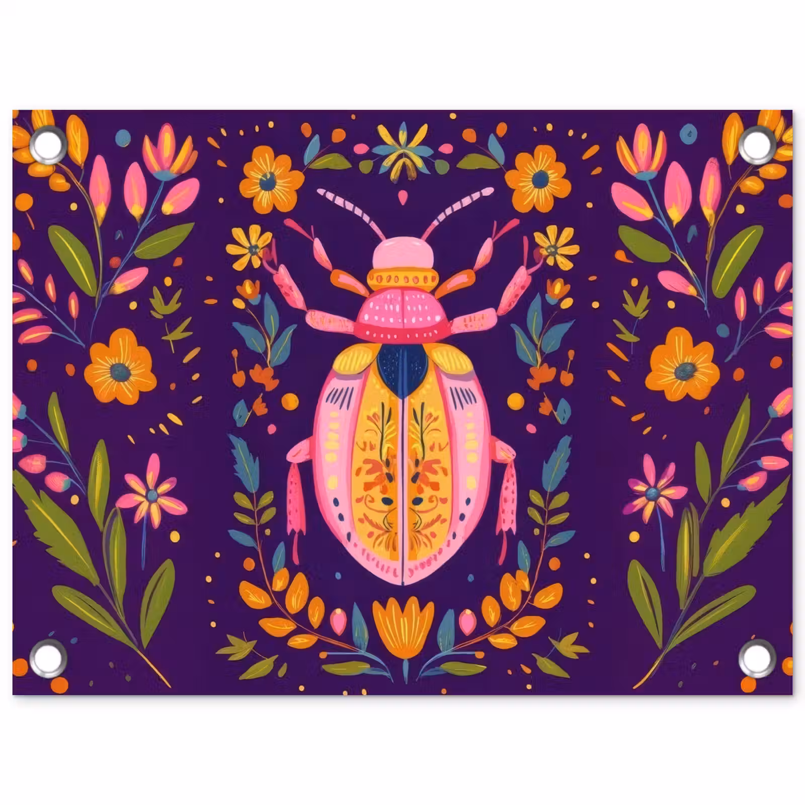 Tuinposter - Kever - Felgekleurd - Bloemen - Bladeren — 1
