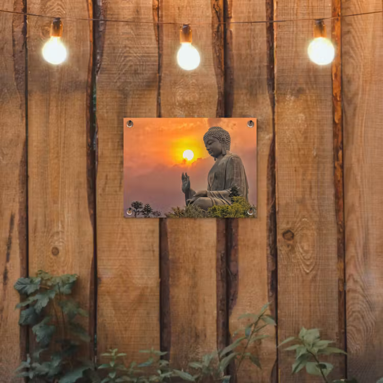 Tuinposter - Buddha - Zonsondergang - Boeddha beelden - Planten — 2