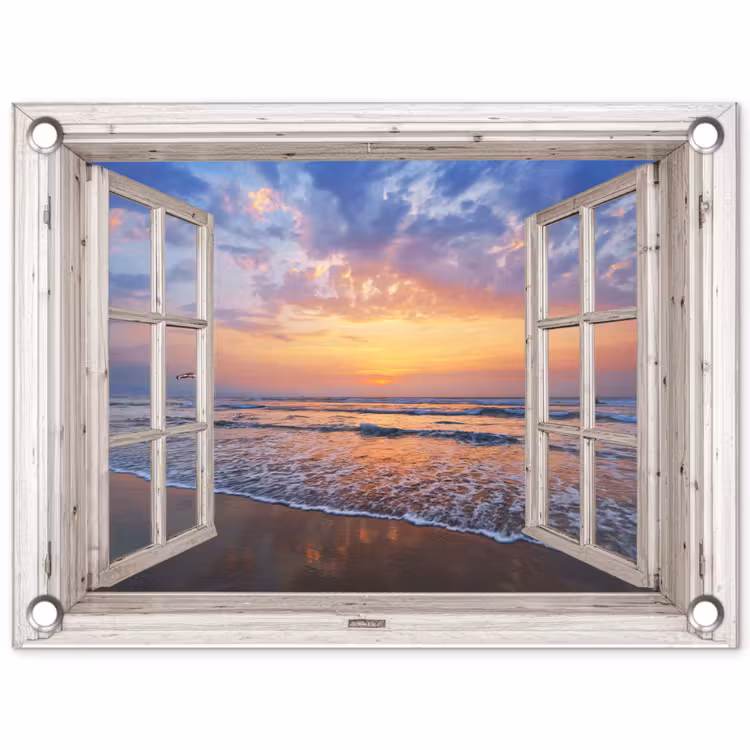 Tuinposter - Doorkijk - Zee - Strand - Zonsondergang - Blauw — 1