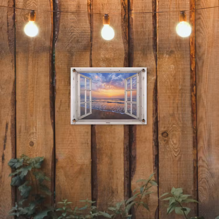 Tuinposter - Doorkijk - Zee - Strand - Zonsondergang - Blauw — 2